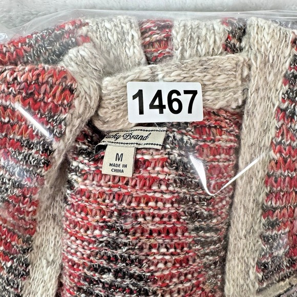 Lucky Brand Aztec print long open Fringe Cardigan Sweater Cozy Medium - Picture 9 of 9